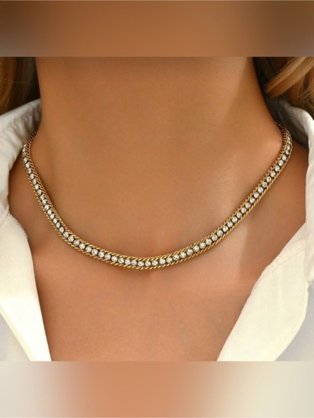 Gold Plated Stainless Steel Cubic Zirconia Necklace